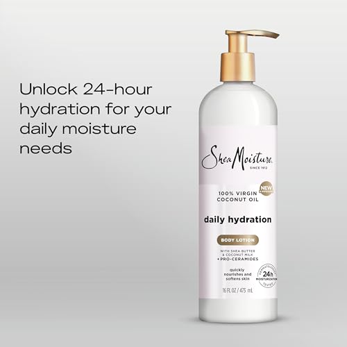 SheaMoisture Daily Hydration Body Lotion with 100% Virgin Coconut Oil, Shea Butter, Coconut Milk and Pro-Ceramides, Quickly Nourish & Soften Skin, 24H Moisturizing 16 oz