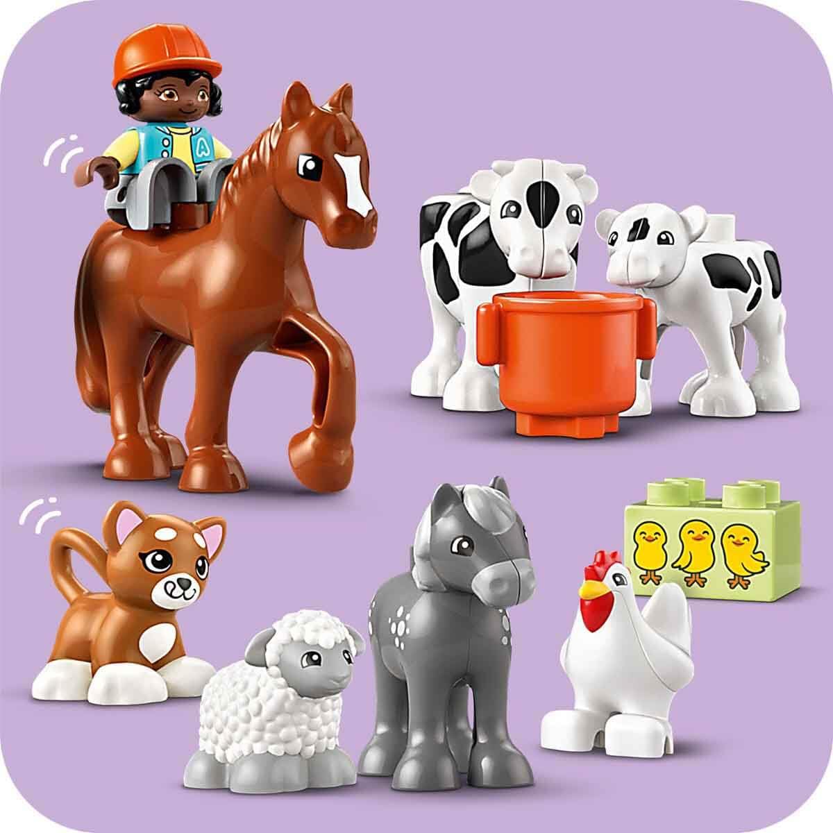 LEGO DUPLO Town Opieka nad zwierzętami na farmie, Zabawka Edukacyjna dla Dziecka z Figurkami Konia, Krowy, Owcy i Kota, Klocki Promujące Rozwój dla Małych Dzieci, Prezent dla 2-latka 10416