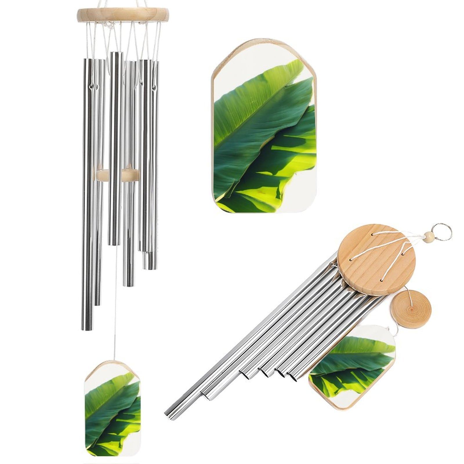 Banana Leaf Wind Chimes for Outside Memorial Gift Sympathy Wind Chimes Aluminum Tube Windchime with Hook Windbell for Outdoor Patio Garden Decor Housewarming Gift
