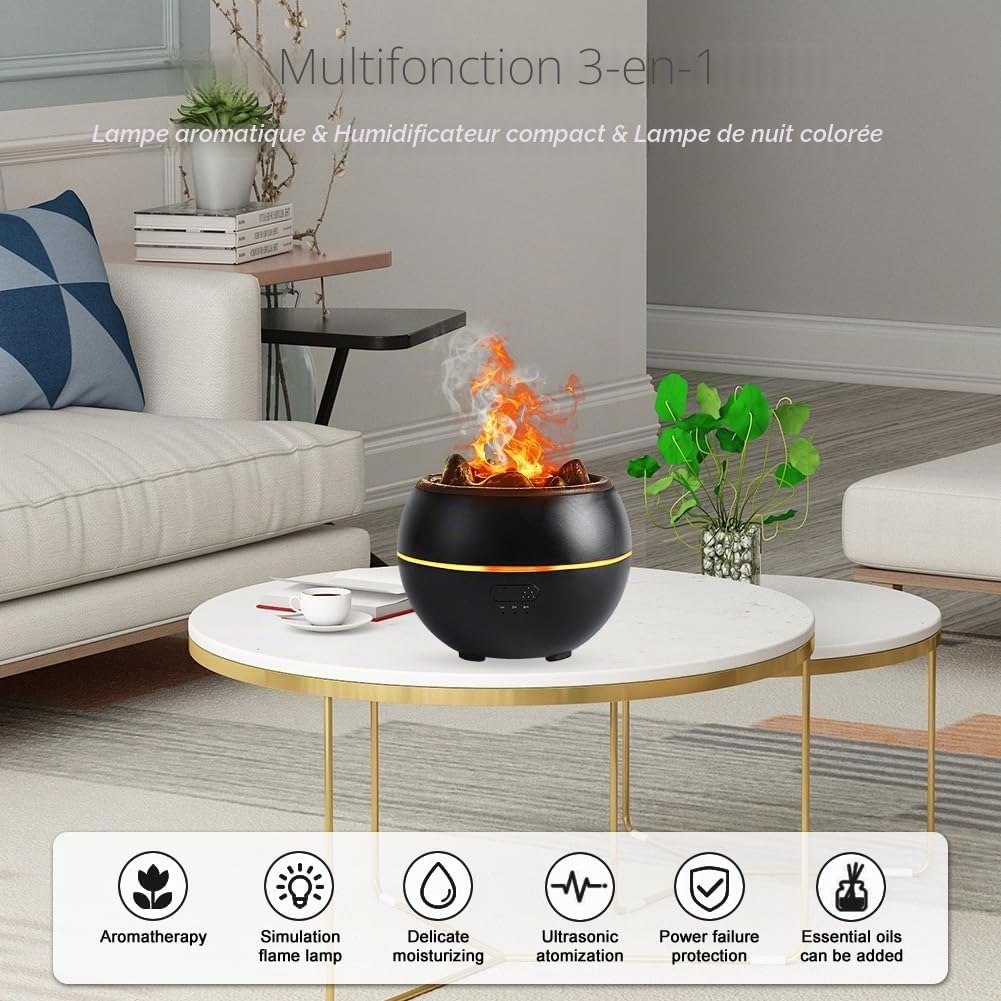 Diffuseur d'arômes pour huiles essentielles, 360 ml, lampe aromatique volcanique avec minuterie, protection automatique et veilleuse LED 7 couleurs, effet flamme pour chambre à coucher, bureau, yoga