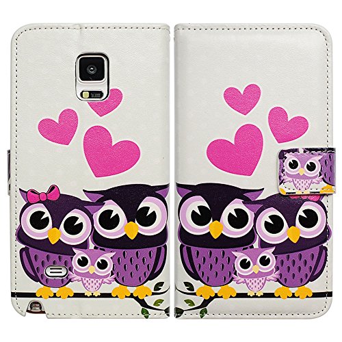 Bfun Packing Bcov Purple Love Cartoon Owl Wallet Leather Cover Case for Samsung Galaxy Note 4