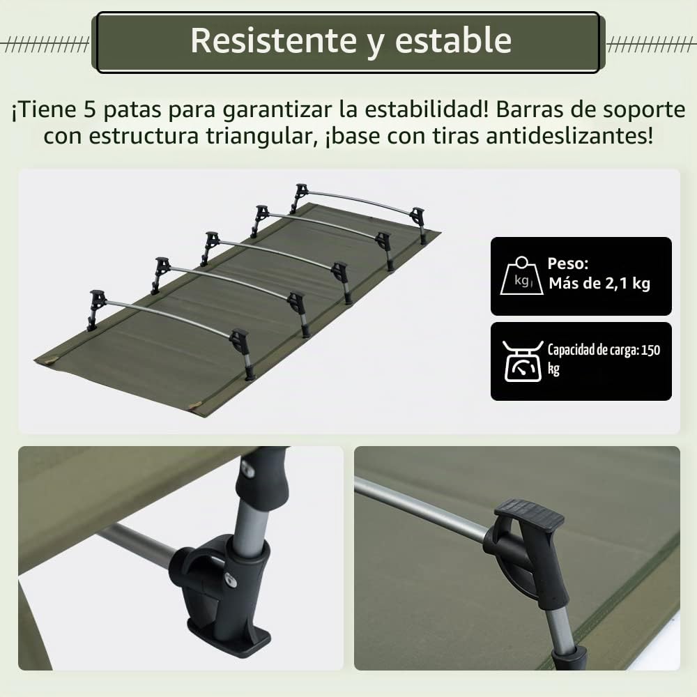 TOMOUNT Cama plegable ultraligera de aluminio, compacta, portátil, fácil de construir, resistente cama de camping para camping, senderismo, viajes, playa, verde