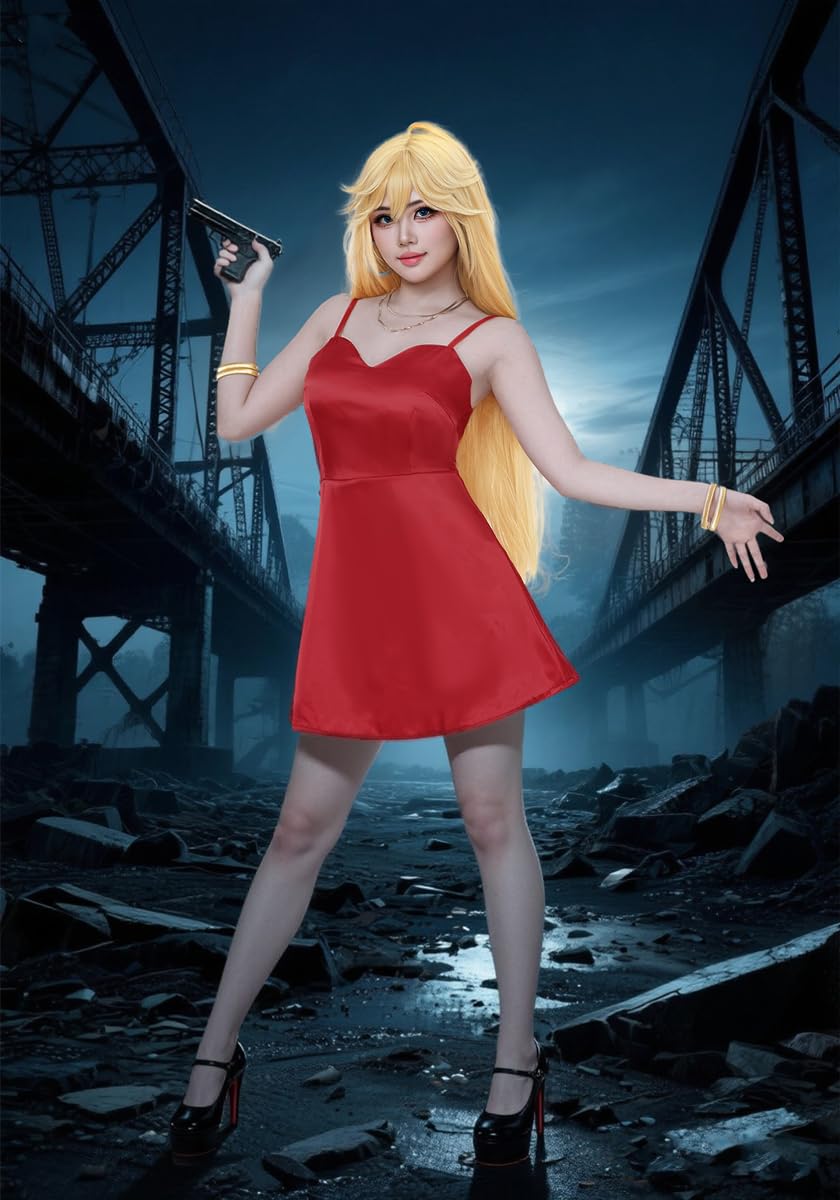 DAZCOS Women Angel Cosplay Costume Red Dress Full Set Outfit for Christmas