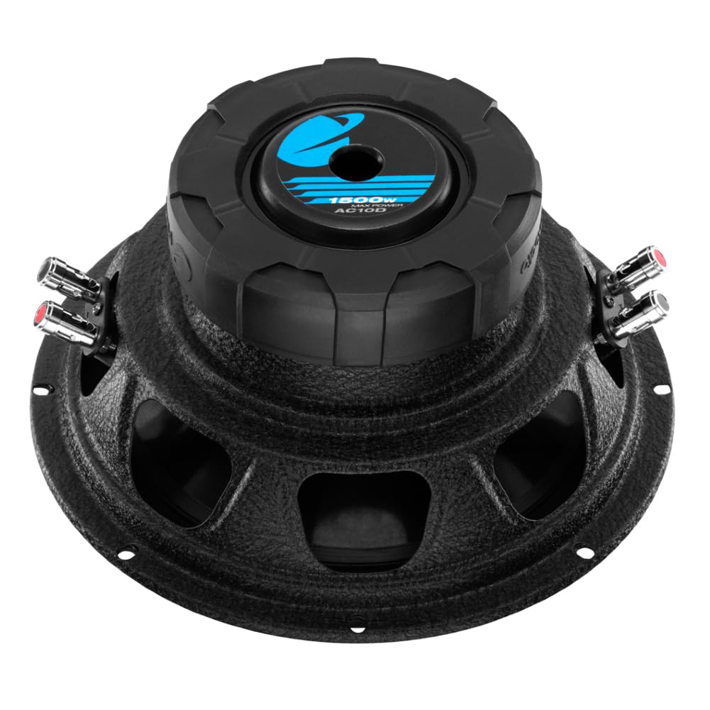 KIT SET PER PLANET AUDIO AC10D 1 subwoofer da 25 cm 250 mm 10", 750 watt rms e 1500 watt max, dvc, dual voice coil, doppia bobina 4 ohm, per auto, o in cassa, 1 pezzo + anello di montaggio