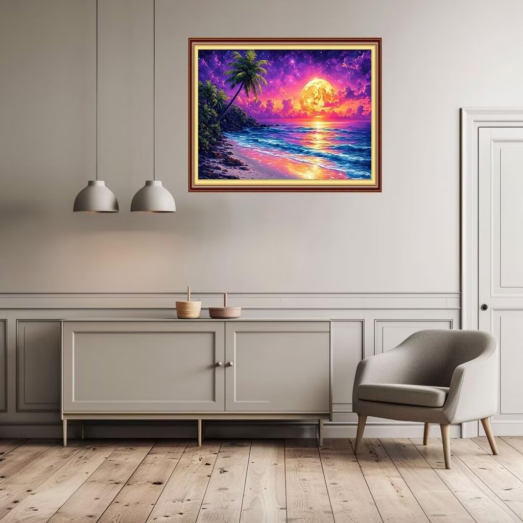 YEESAM ART Verf op nummer voor volwassenen beginners zonsondergang zee golven 16x20 inch linnen canvas acryl doe-het-zelf nummer schilderij kits