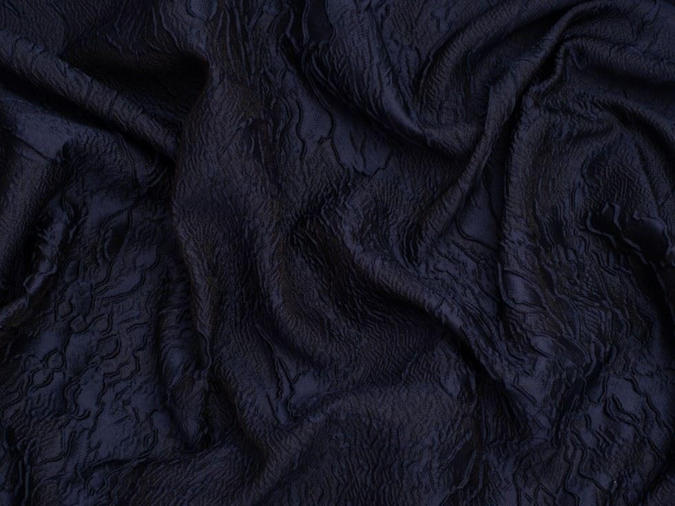Minerva Core Range - Tessuto broccato testurizzato Olivia blu navy per sartoria, larghezza 155 cm, al metro