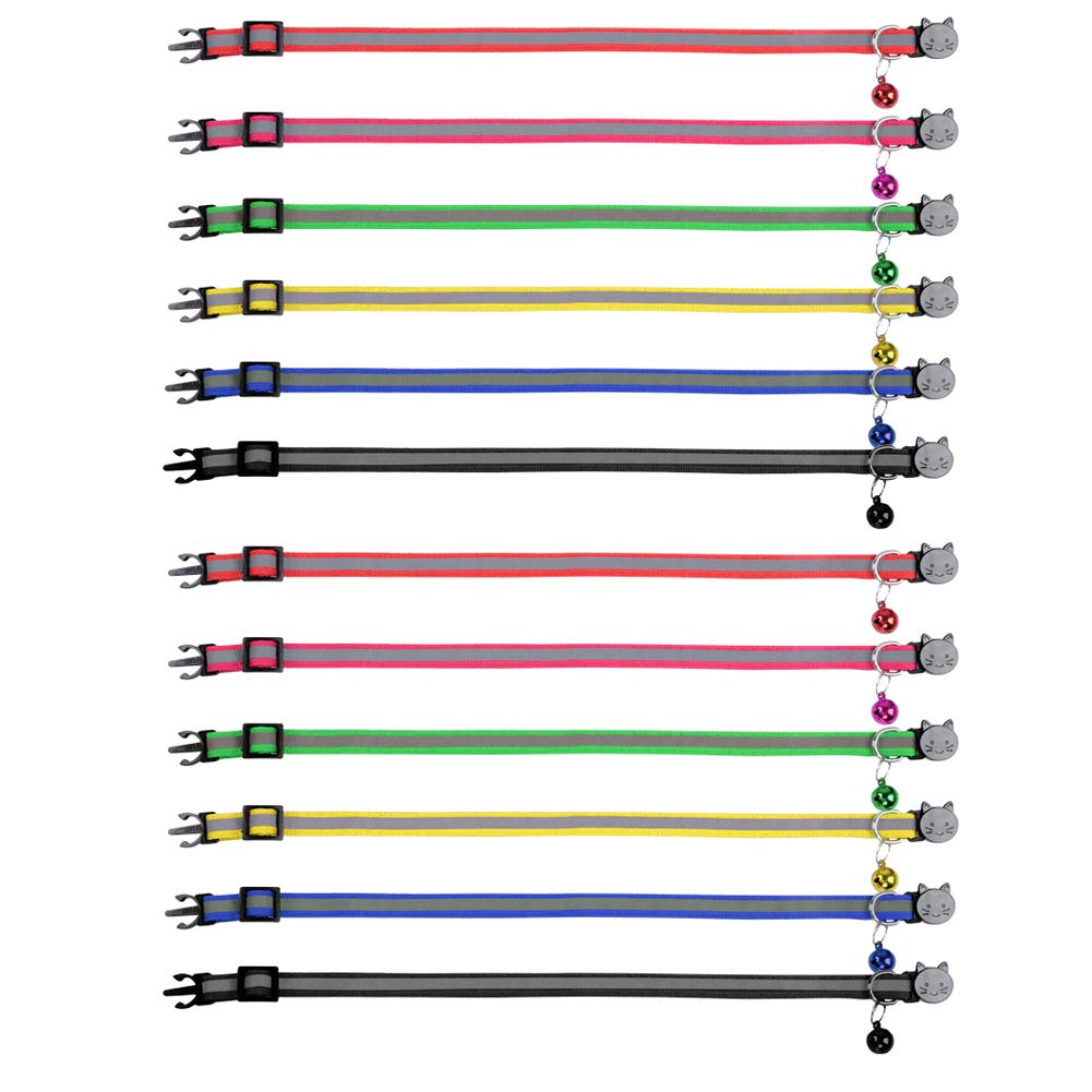 12 collares de nailon reflectante para gatos, campanas ajustables para perros pequeños y cachorros 2