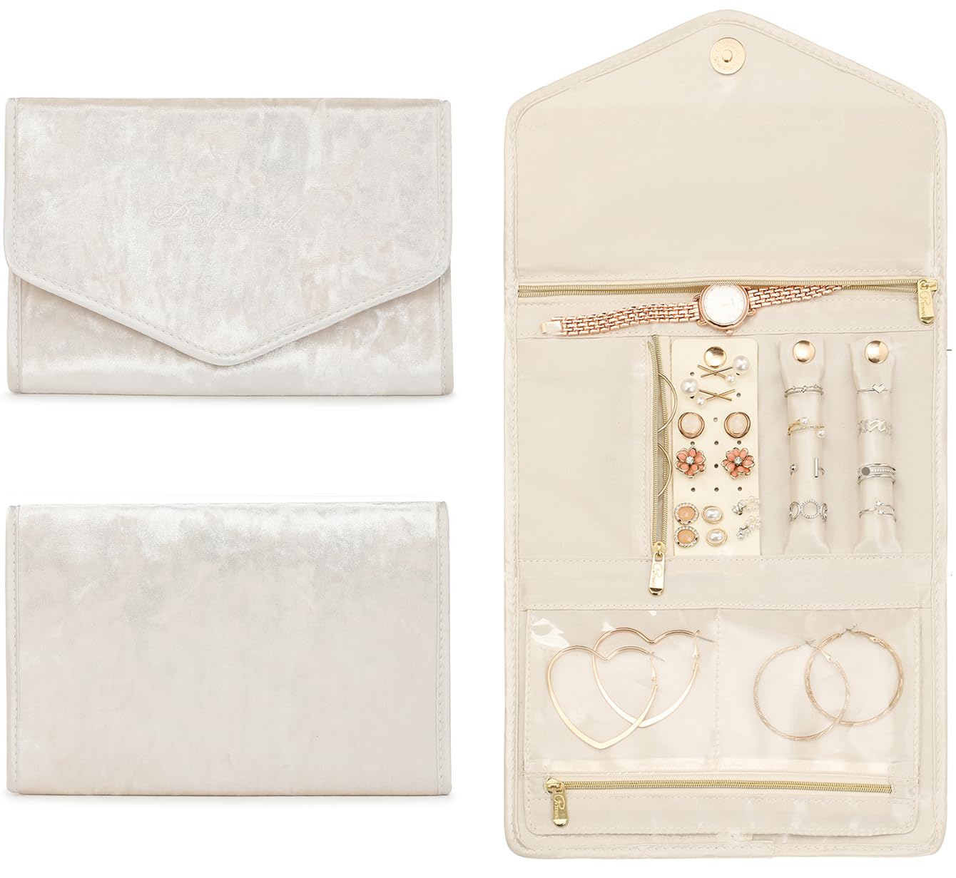 VanFn Jewelry Rolls, Travel Jewelry Organizer Roll, Foldable Jewelry Case, Women Jewelry Storage Bag for Journey-Rings, Necklaces, Earrings, Bracelets, Watches, Brooches P.Travel Series