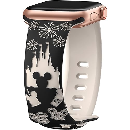 Cartoon Engraved Band Compatible with Apple Watch Bands 40mm 38mm 44mm 45mm 41mm 42mm 49mm Women, Two-Tone Cute Soft Silicone Sport Strap for iWatch Series 10/9/8/SE/7/6/5/4/3/2/1
