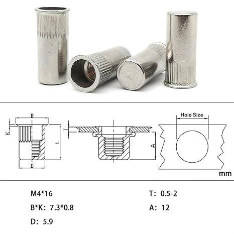 Rivet Nuts Rivet nut, Flat/Countersink Head Sealed Rivet Nuts SUS304 Threaded Insert Nut Flat Head Nutsert Rivnuts with Knurling(10pcs,Countersunk M5*16.5)(30pcs,Countersunk M4*16)