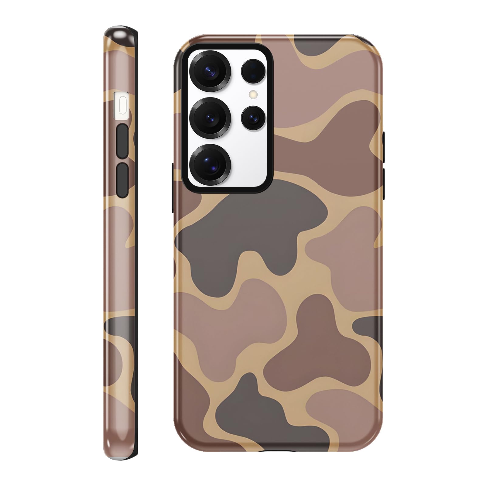 Yomjew Cute Camo Phone Case for Samsung Galaxy S23 Ultra 5G Case 6.8", Cool Brown Cow Print Pattern Design 2-in-1 Glossy Phone Cover Shockproof Soft