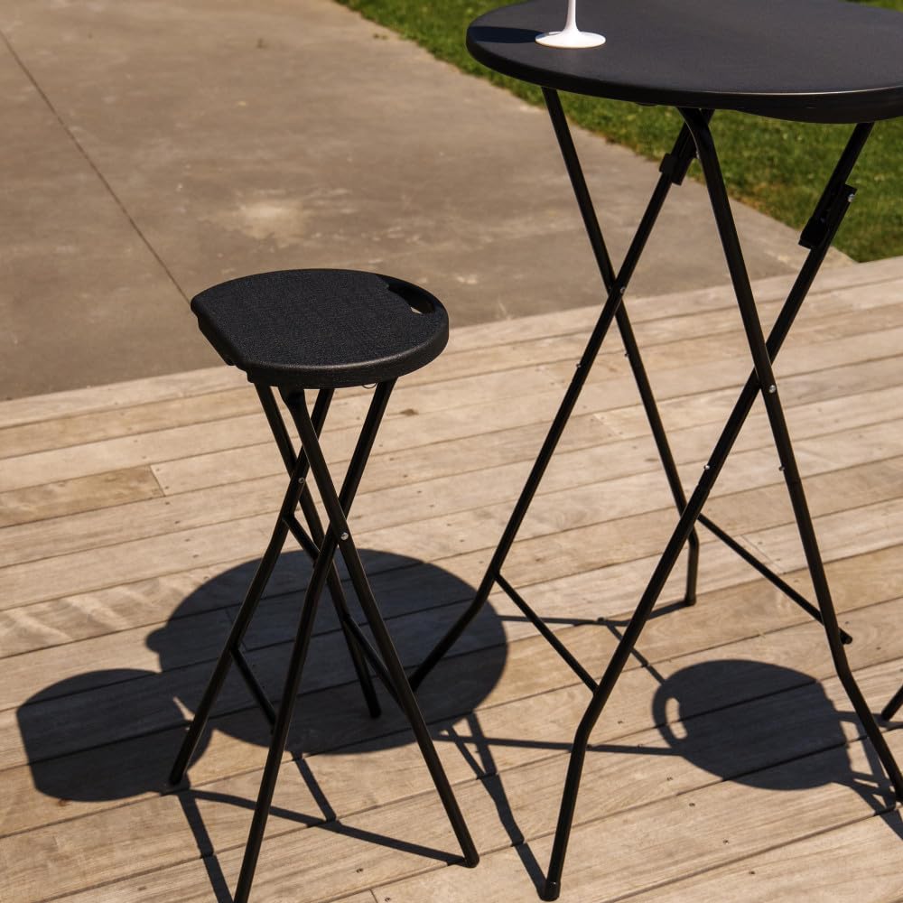 Tabourets haut pliant X2 - Hauteur 80cm - Tabouret de bar pliant - Tabouret mange debout - Siège résine Structure Acier - Noir