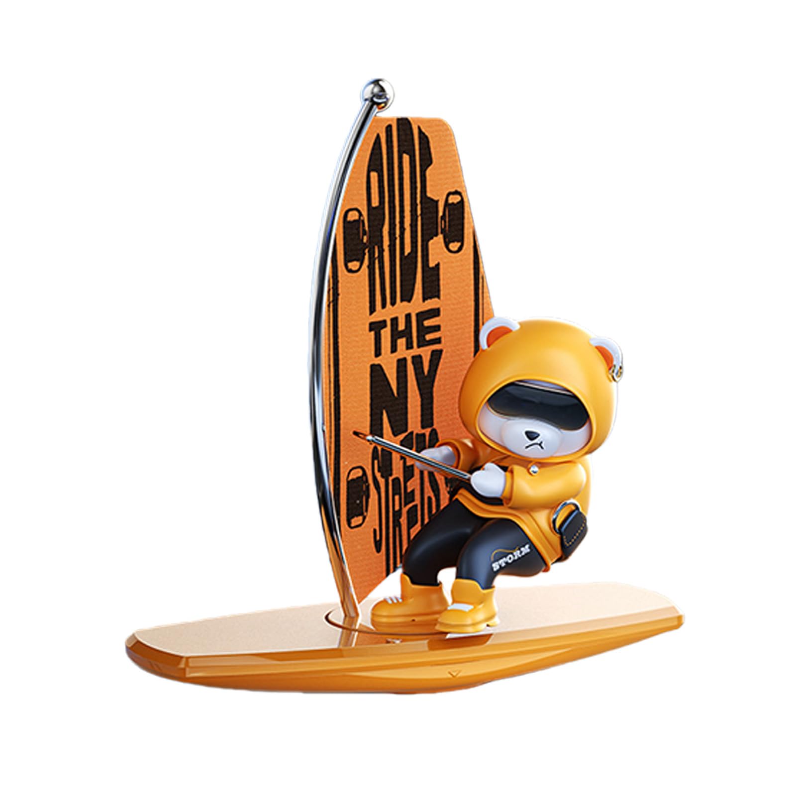 Shurhome Entertaining Rotating Action Surfing Bear Ornament Car Decoration Enhances Your Driving Mood for Vehicle Dashboard Animated Surfing Bear