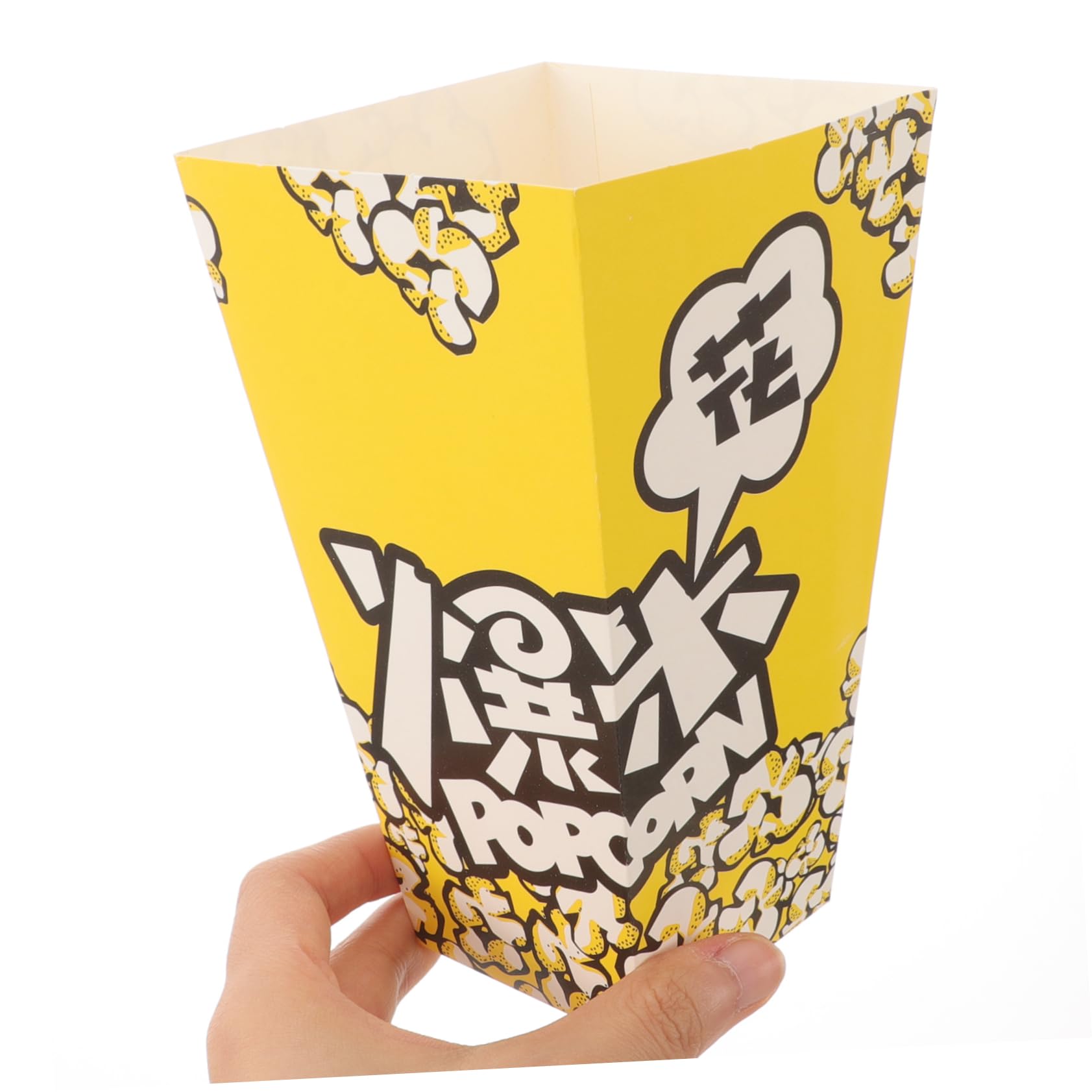 100 Stück Popcornboxen aus Papier in Gelb für Partys | Weiße Kartonqualität, für Süßwaren und Snacks, Dekorative Muster, Selbstgemacht Bäckerei und Festlichkeiten