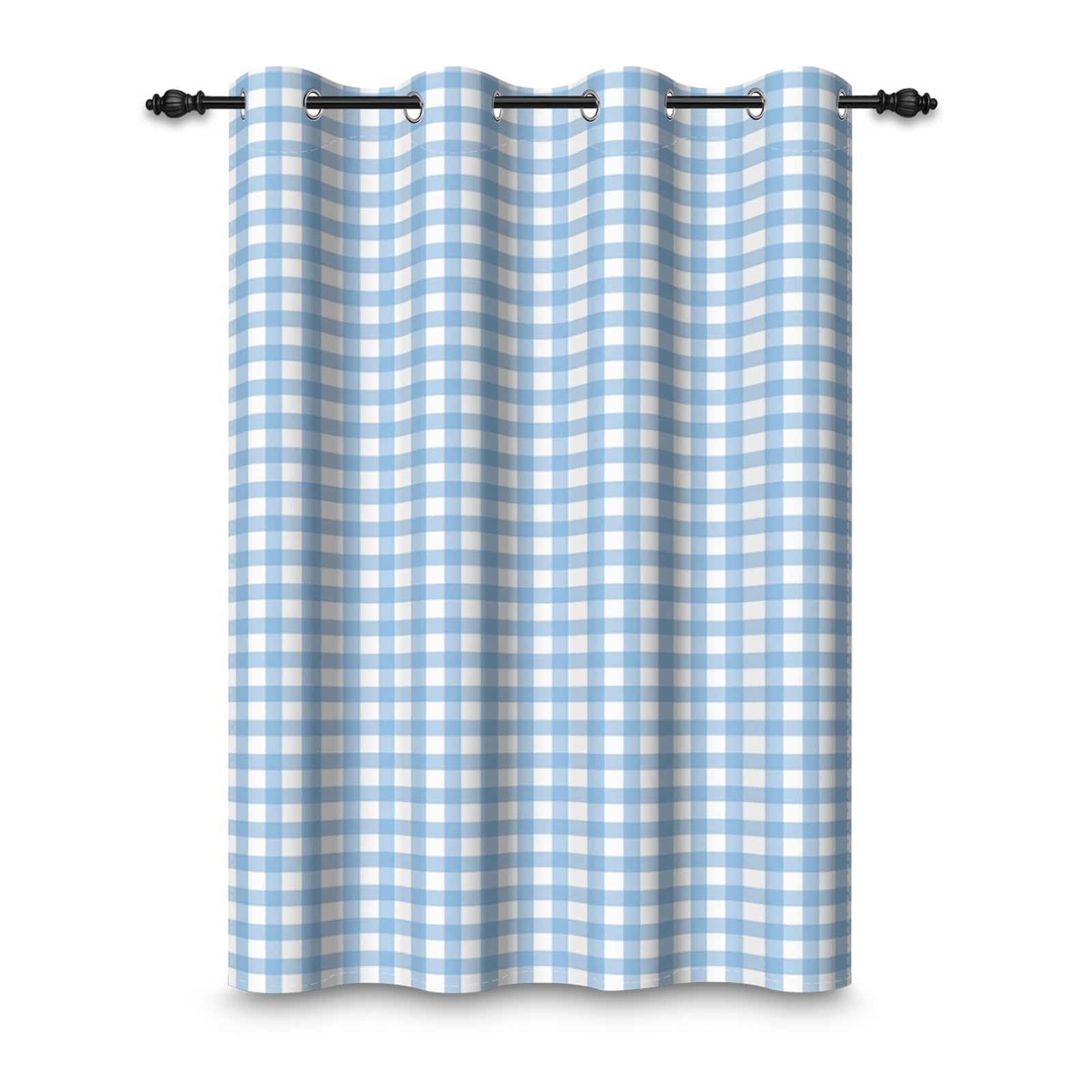 ggaimwf 107x215cm Plaid Eyelet Curtain Buffalo Check Light Blue and White Gingham Squares Pattern Modern Farmhouse Privacy Thermal Grommet Blackout Window Drapes for Bedroom Living Room 1 Single Panel