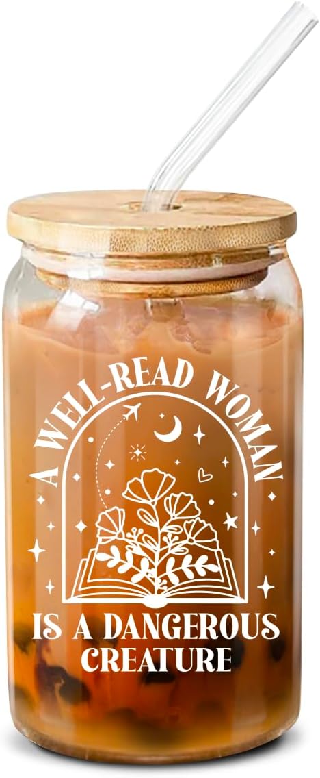 NewEleven Gifts For Book Lovers - Book Lovers Gifts For Women - Book Themed Gift for Readers, Librarians, Bookaholics - Birthday Gift For Women, Her, Best Friend – 16 Oz Coffee Glass