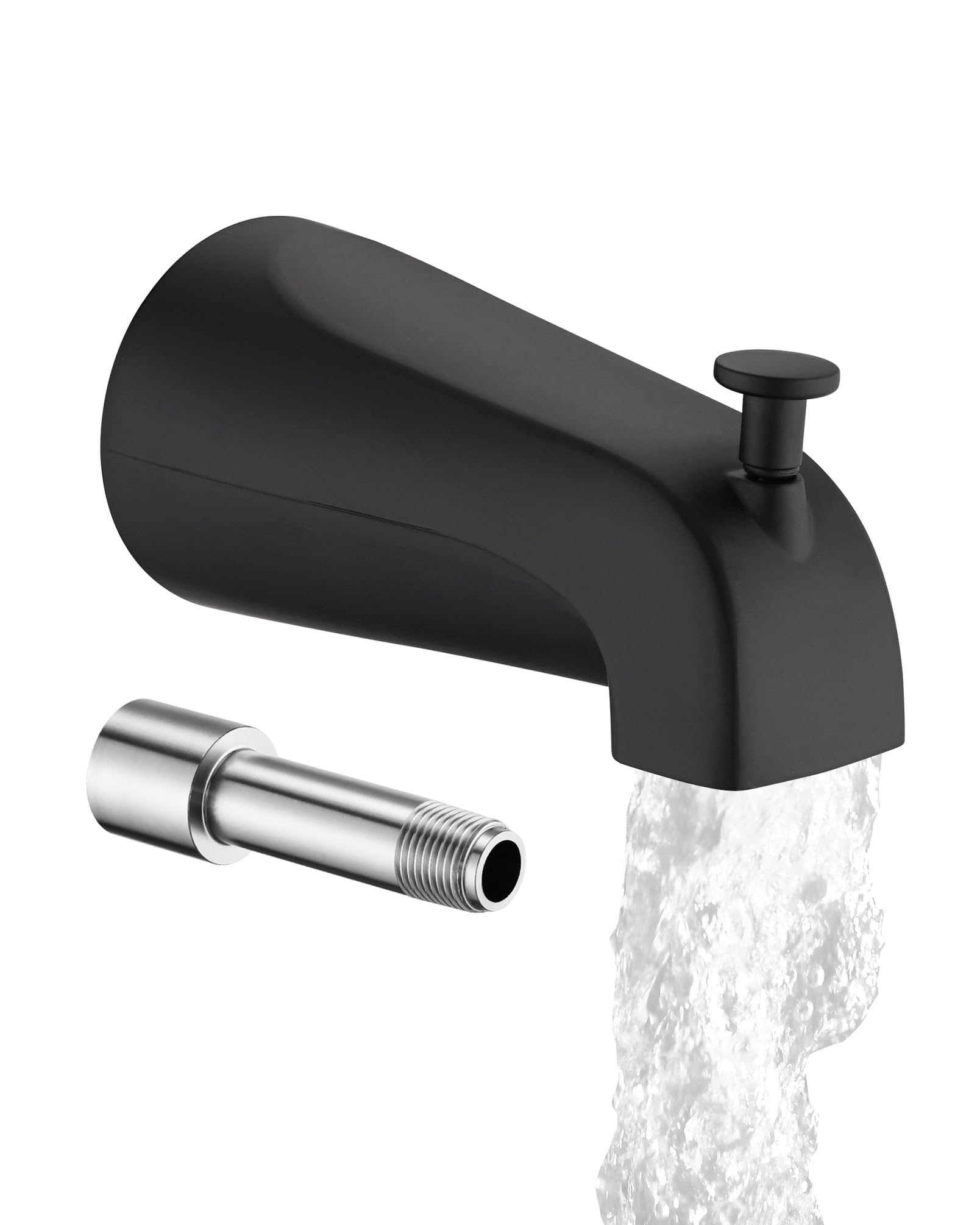 All Metal Bathtub Spout with Diverter, 5.3 Inch Tub Spout, Fits 1/2" Copper Slip-On and 1/2" or 3/4" IPS Threaded Pipes, Easy Lift to Switch, Leak-Free, Easy DIY Installation(Matte Black)