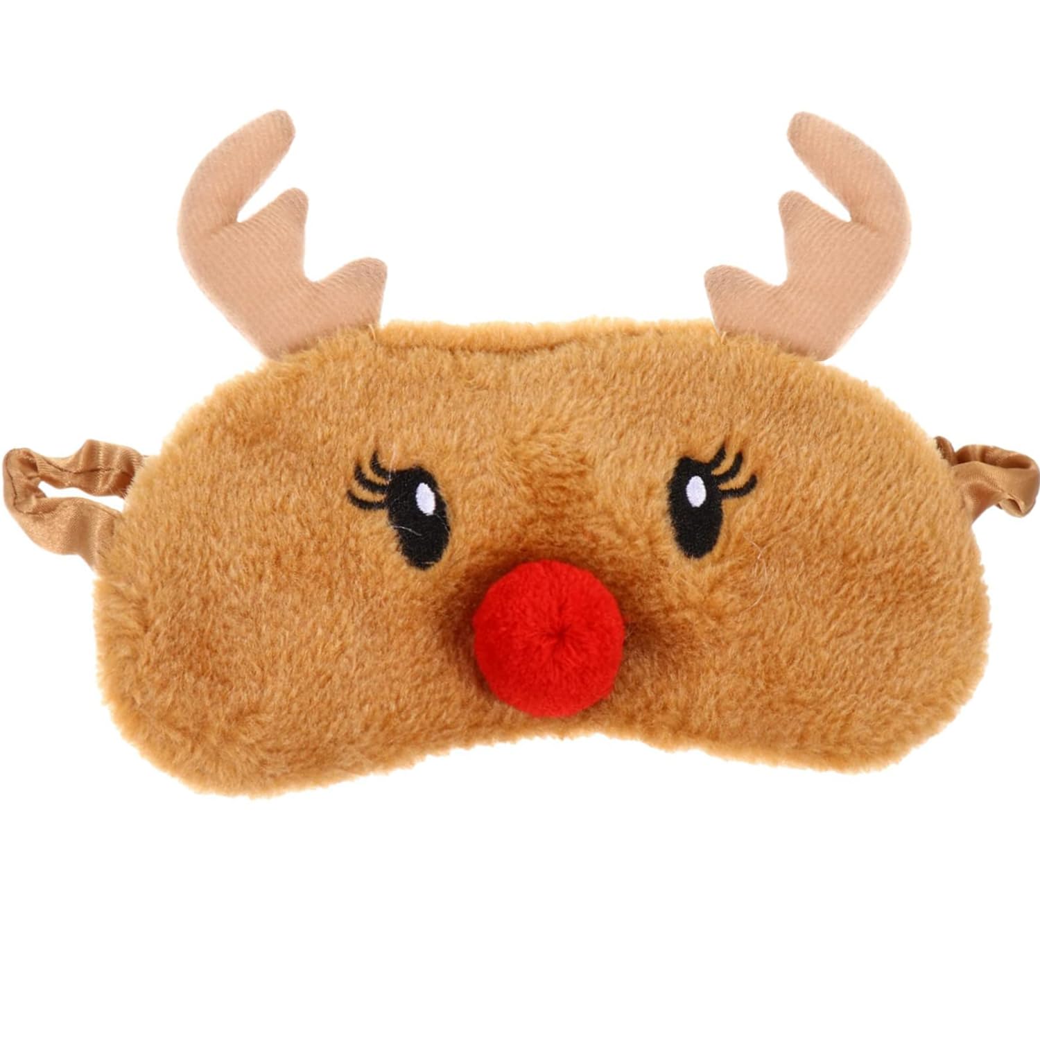 JRINYE Cute Reindeer Plush Sleep Mask - Soft Fluffy Eye Cover Blindfold for Kids Girls and Adults -