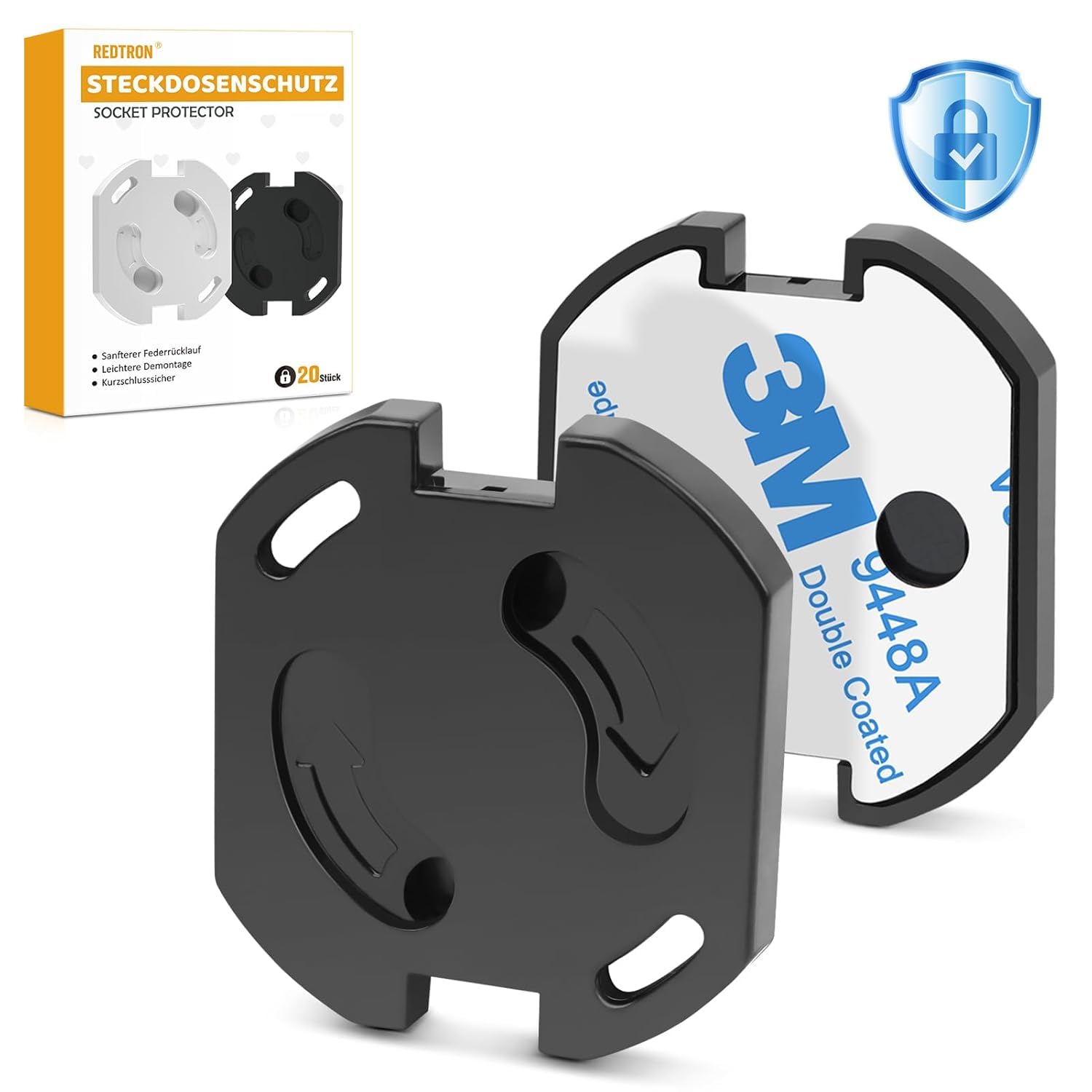 REDTRON Steckdosensicherung mit Drehmechanik, 20stk Steckdosen Kindersicherung, Steckdosensicherungen für Babys und Kinder, Steckdosenschutz-Schwarz