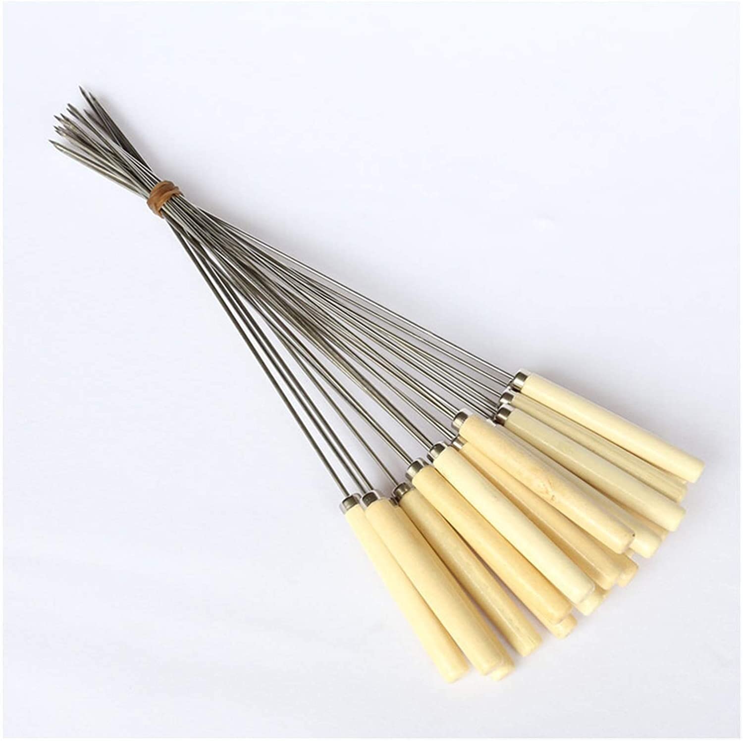 GTHTUHFD Grill Utensilskebab Skewers Bbq 20Pcs Skewers Handle With A Handle 34Cm Barbecue Needle Wood To The Stainless Steel Flattened Rounded Sign Optional Meat