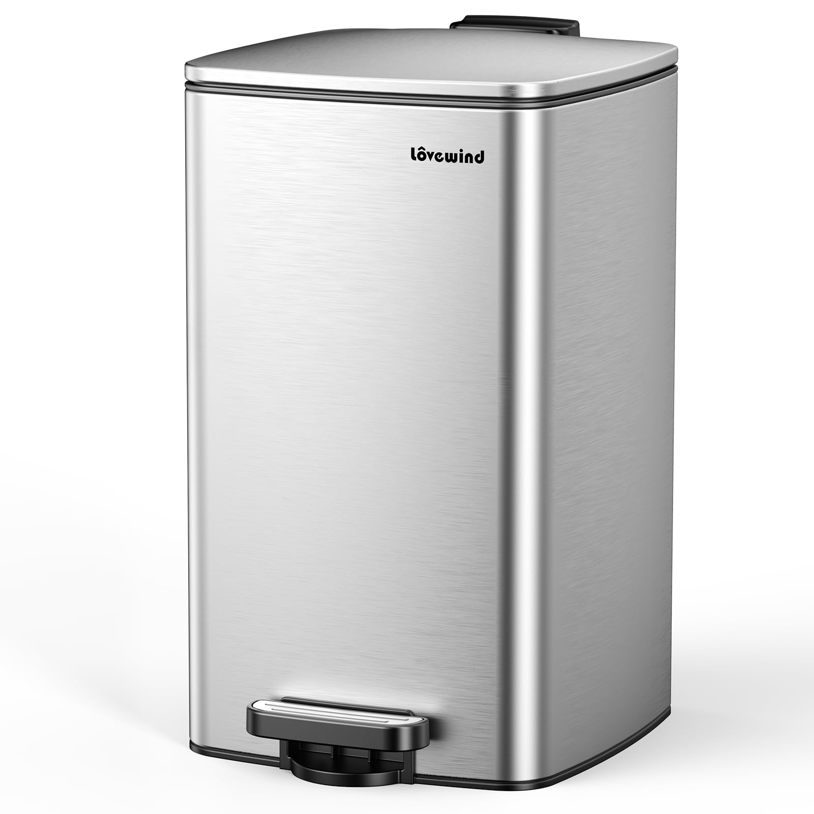 lovewind Küchenabfalleimer, 30L Silber Mülleimer Küche aus Edelstahl mit Pedal, mit Deckel und Inneneimer, Sanft Schließend und Offen Bleibend, Geeignet für Küche, Bad und Wohnzimmer