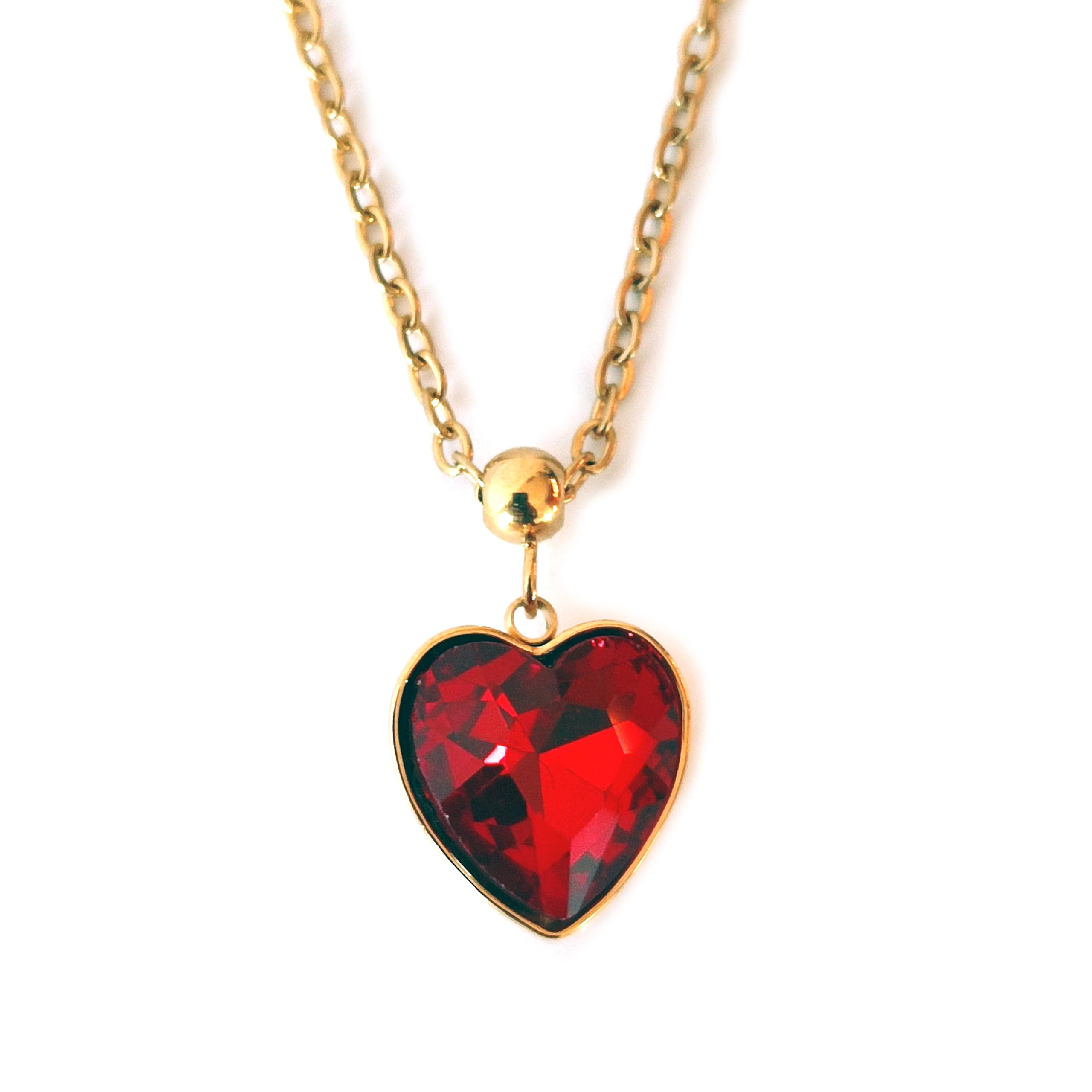 SIMBOLIKS Corazón Rojo Sant Jordi de acero inoxidable, regalo día de los enamorados, amor, love, San Valentín, corazon de cristal, Collar Corazón para Mujeres Adolescentes Niñas Joyería