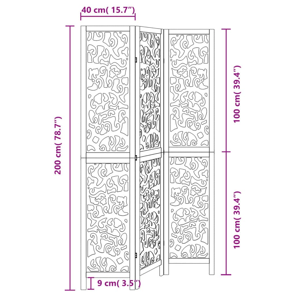 Paravent à 3 panneaux en bois massif de Paulownia - Noir - 105-110 x 200 cm - Brise-vue pliable - Pour chambre à coucher, salon, bureau et balcon - Design moderne avec charnières en métal