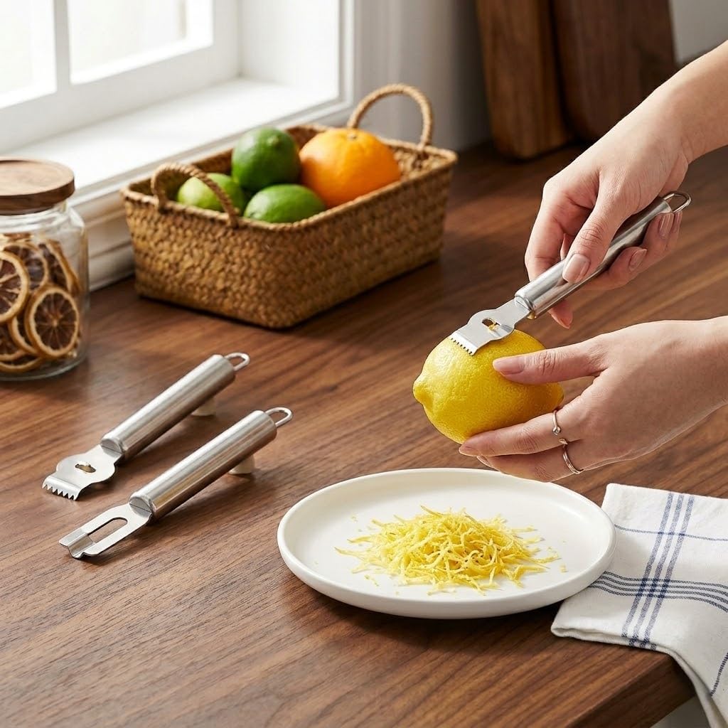 4 Pack Lemon Zester and Channel Knife - Stainless Steel Citrus Peeler, Orange Zester Tool for Cocktails, Garnishing, Bartenders, Baking - Silver image 5