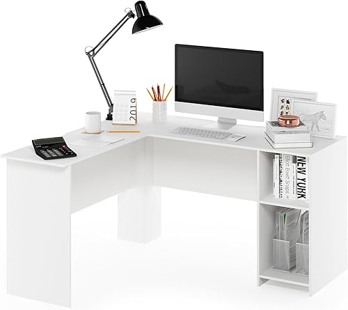 Miniatura 27 de Furinno Abbott - Escritorio para computadora en forma de L con estantería de tubos de acero inoxidable, americano/cromado 2-Roble