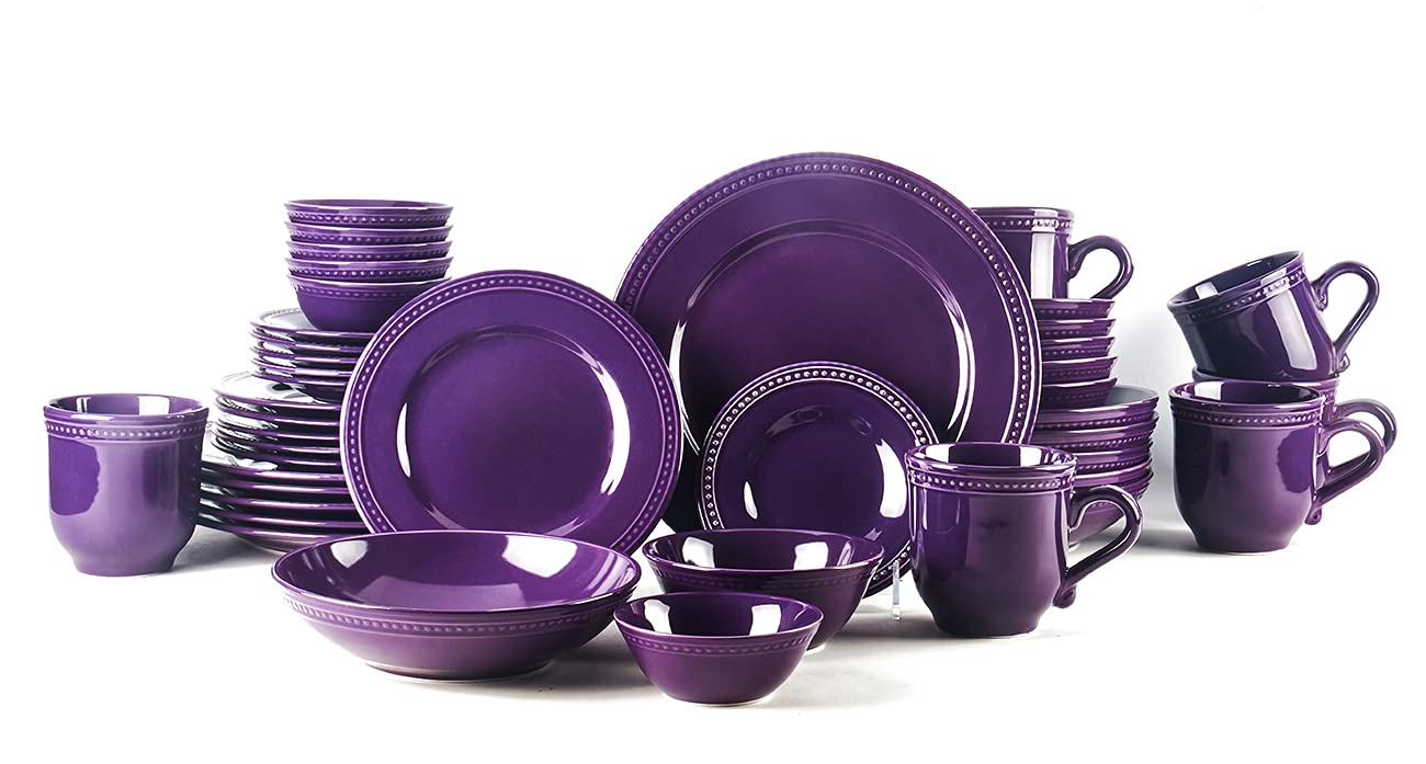 Pearl Dots Stoneware 42PC Dinnerware Set, Purple