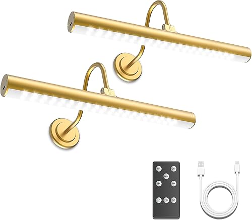 JOFIOS Luz de imagen inalámbrica que funciona con pilas, luz dorada para pared con control remoto y temporizador, brillo ajustable y luz de pintura