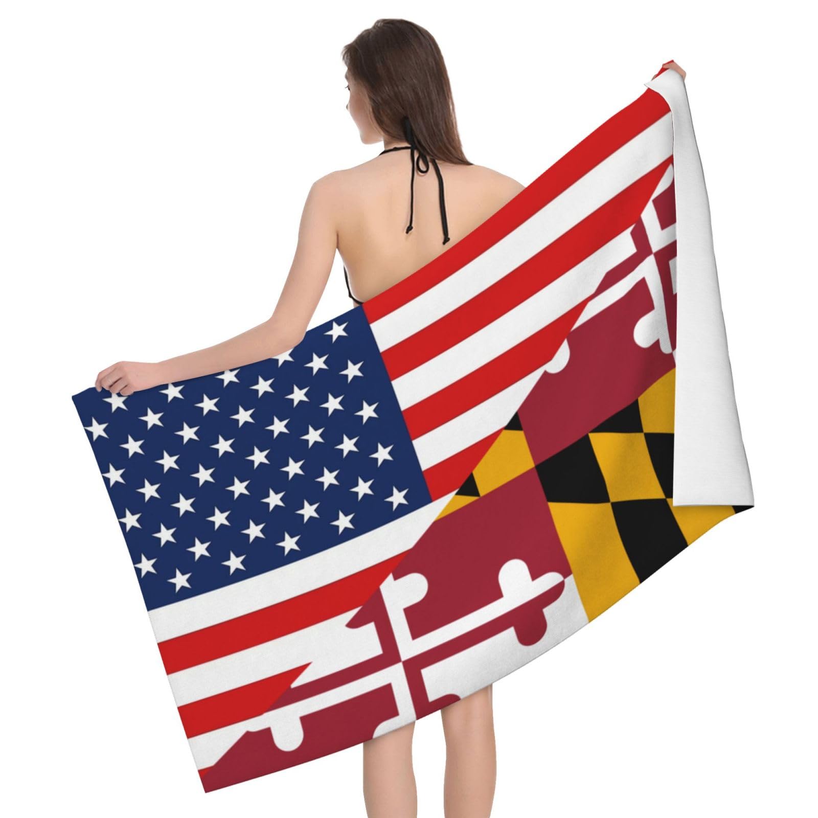 HLBSDM Microfiber America Flag and Maryland Flag Beach Towel Quick Dry Soft Sand Free Beach Towels for Pool Swim Beach Lightweight Thin Towels