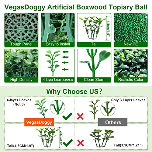 VegasDoggy 2 PCS 15.7 Inch Artificial Boxwood Balls Topiary - UV Protected 4 Layers Faux Plants Decorative Balls for Indoor, Outdoor, Garden, Wedding, Balcony, Backyard and Home Decor - Thumbnail 7