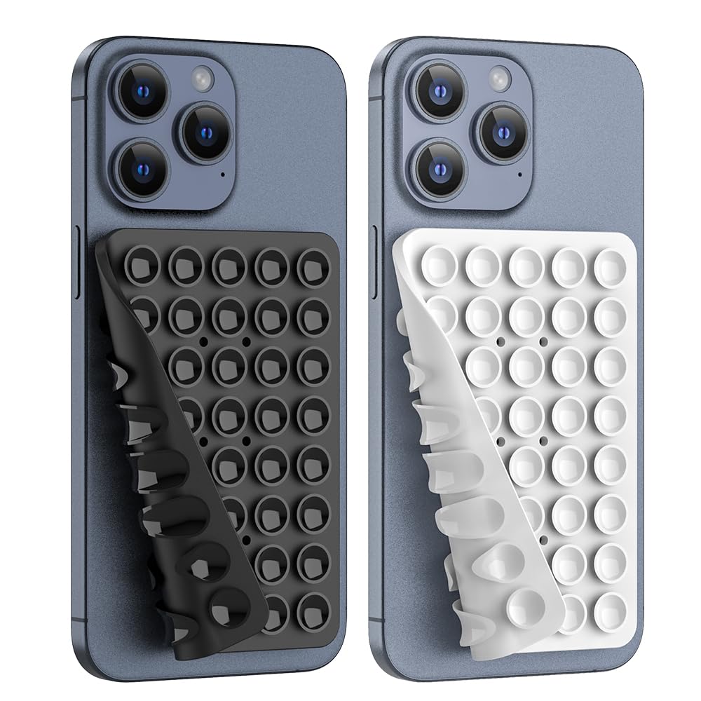 Double Sided Silicone Suction Phone Holder Mount, Silicon Accessory for iPhone and Android, Hands-Free Mirror Shower Phone Holder, TikTok Videos and Selfies (Black+White)-image-25