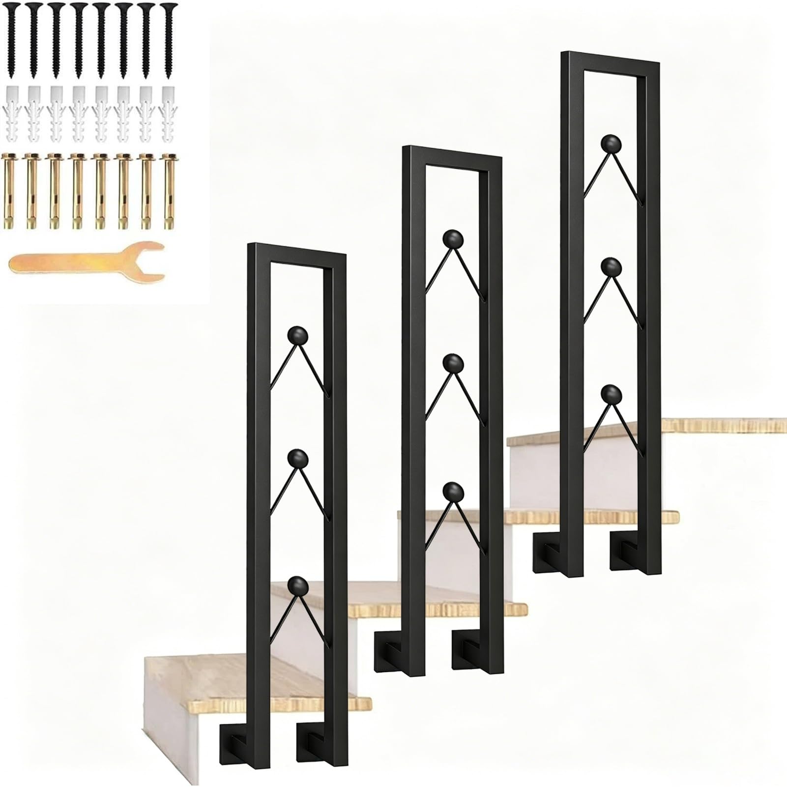 Industrial Wrought Iron Handrail U-Shape Railing Stairs for 1 Step, Matte Black Staircase Banister Rail for Front Porch Loft Villa Corridor(90cm/35in)