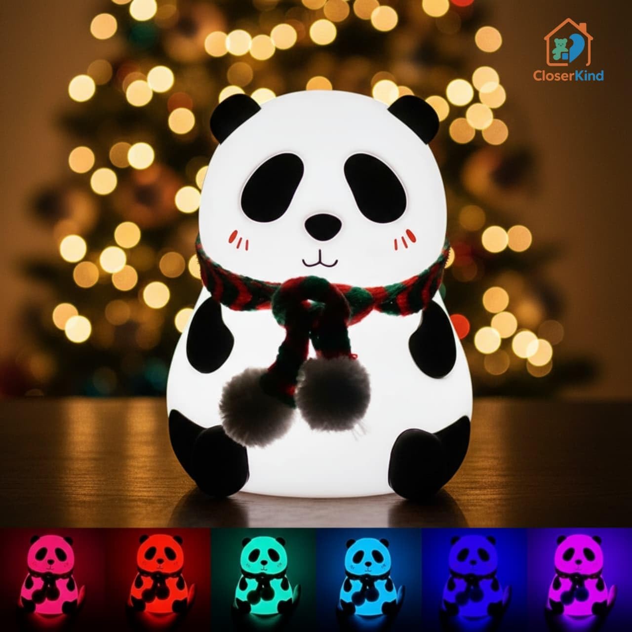 CloserKind Panda Night Lamp for Kids | Soft Silicone Touch Color Changing LED Rechargeable Night Light | Cute Animal Bedside Lamp for Baby Room, Girls & Boys | BPA-Free | Gift & Bedroom Decor