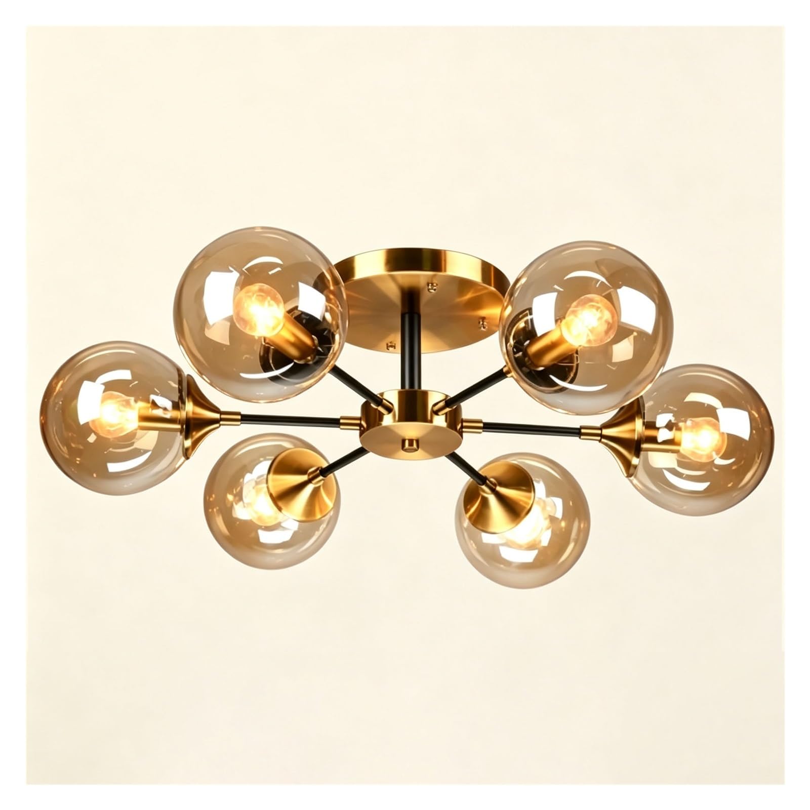 Luoyaob Amber Gold Ceiling Light Fixture 6 Light Globe Chandelier
