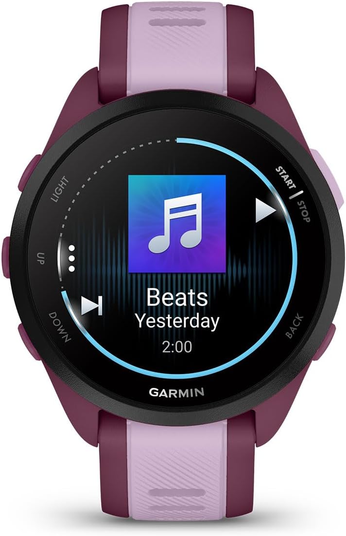 PlayBetter Garmin Forerunner 165 Music (Berry/Lilac) Running GPS Smartwatch Gift Box Bundle - AMOLED Touchscreen, 11-Day Battery, Training - Includes HD Screen Protectors, Wall Adapter & Case