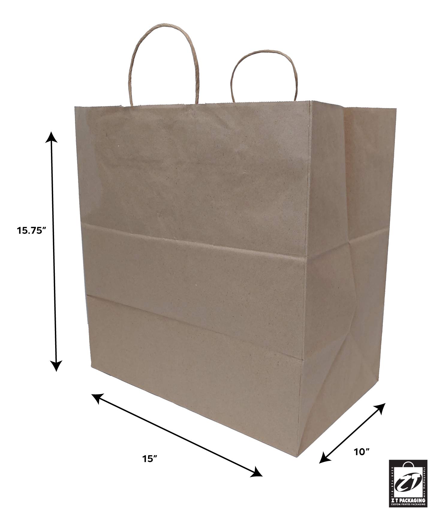 ZT Packaging Wide Gusset Take Out Bags 15.5 x 10 x 15.75 x 10; 200 pcs Kraft Paper Shopping Bags Delivery To Go Food Service Bags. Fits half tray catering pans, 9 in round containers, 8 in cake, pie and pastry boxes