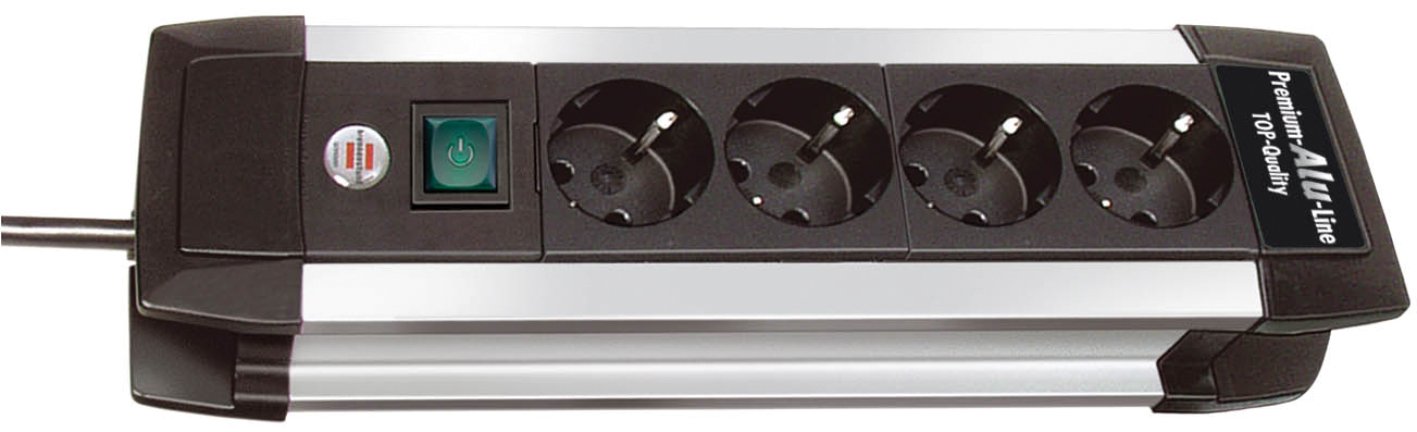 3er Sparpack Brennenstuhl Premium-Alu-Line Steckdosenleiste mit Schalter 1391000014 (4-Fach, 3er Set | Silber/Schwarz)