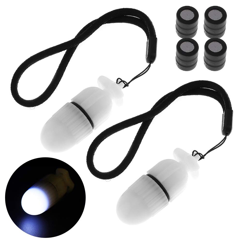 Securitying White 2Pc Underwater Strobe Signal Light Scuba Night Dive Marker Led Flashy Safety Lamp Firefly Diving Beacon Beam 200M Underwater 200 Hour Duration With Battery (White)