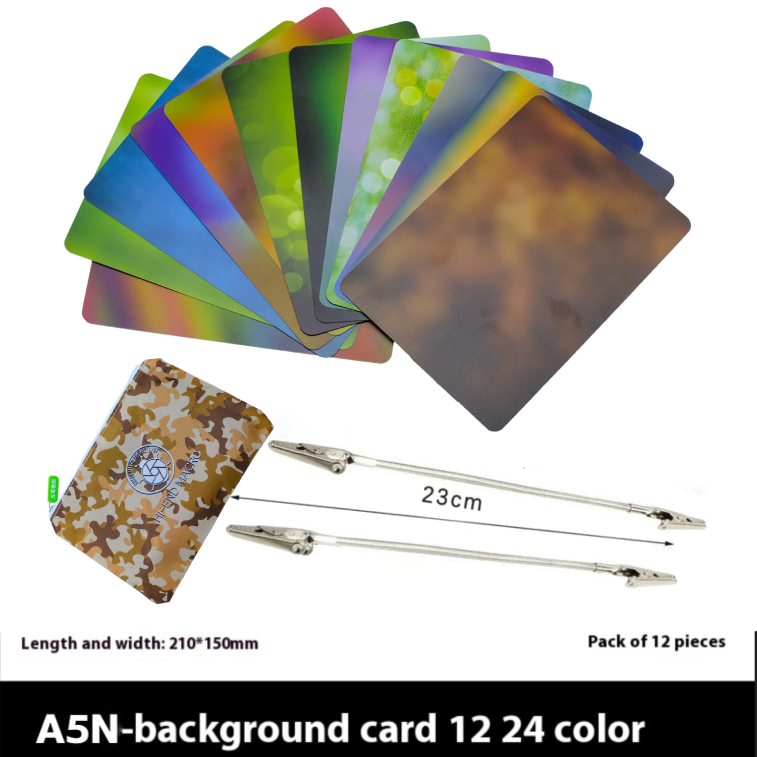Lot de 12 cartes de fond pour photographie macro, 24 couleurs (21 x 15 cm), matériau absorbant la lumière, fond flou écologique pour macro photographie (tailles A5N, 12 pièces, 24 couleurs)