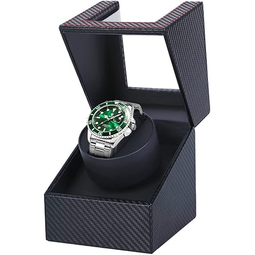 Automatic Single Watch Winder with Quiet Japanese Motor,in Wood Shell and Black Leather,AC Adapter or Battery Powered