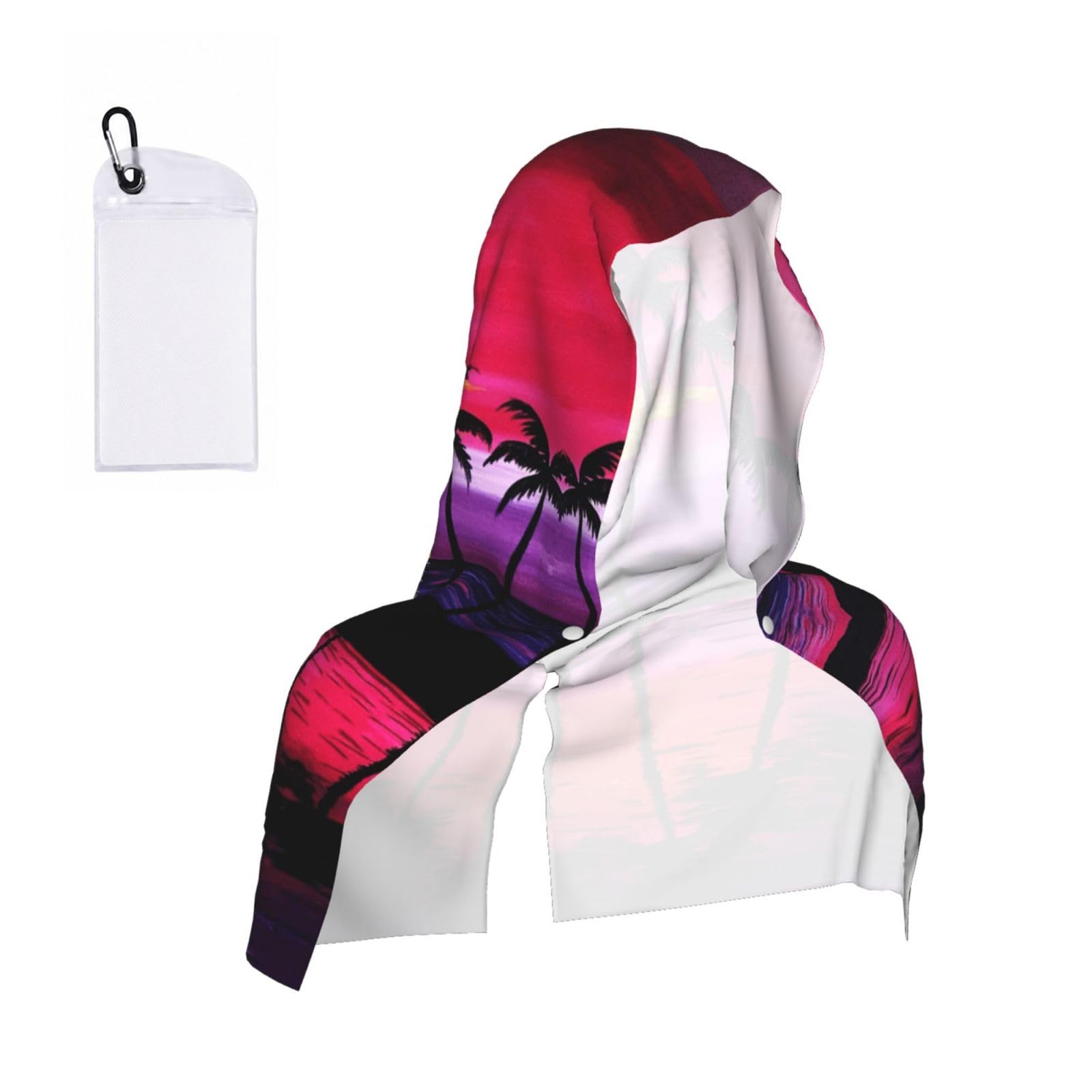 SATUSA Palm Tree Sunset Design Print Cooling Hoodie Towel, Cooling Towels For Neck And Face, Quick Drying Absorbent Cooling Head Towel Beach Camping Gym Construction(2pcs)