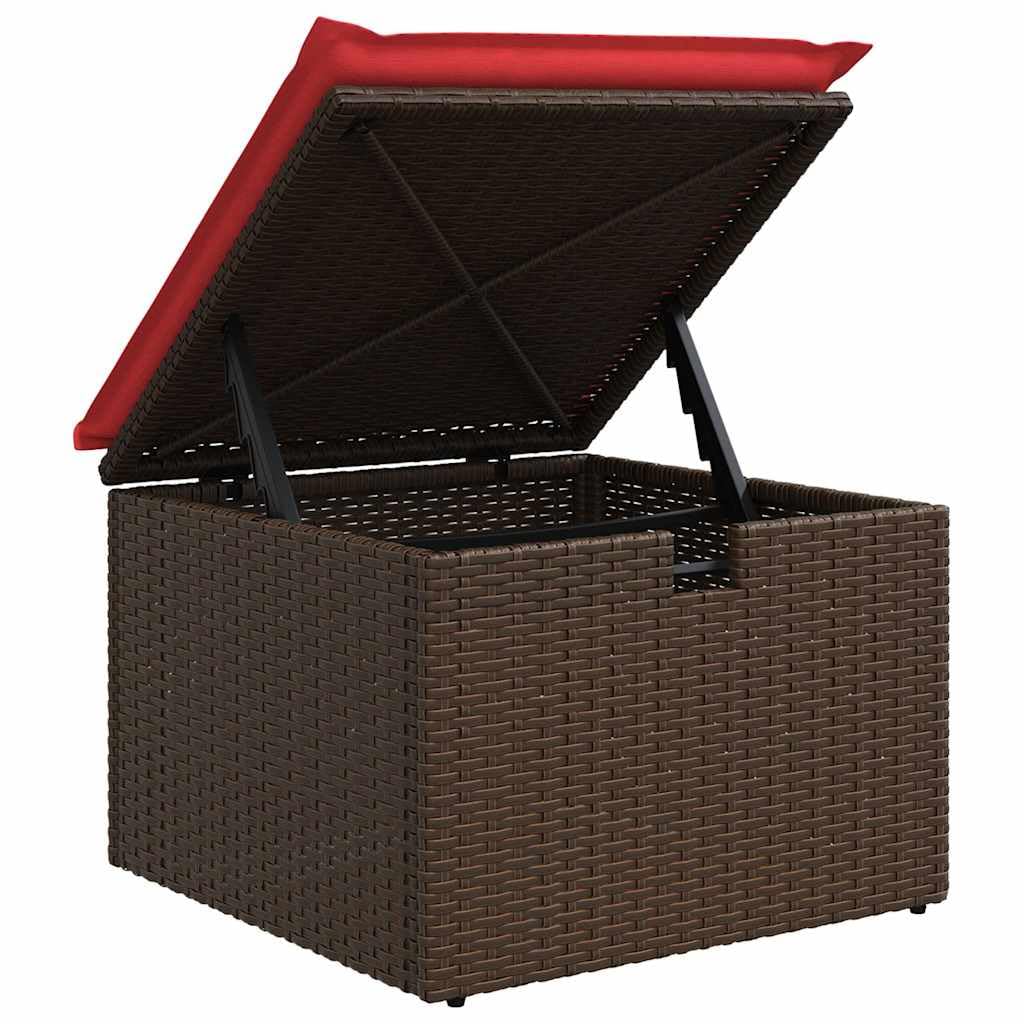 Set di divano da giardino in polyrattan marrone con vano portaoggetti, sacchetti impermeabili e cuscini rossi 100% poliestere, portata 110 kg, piedini regolabili, balcone, terrazza