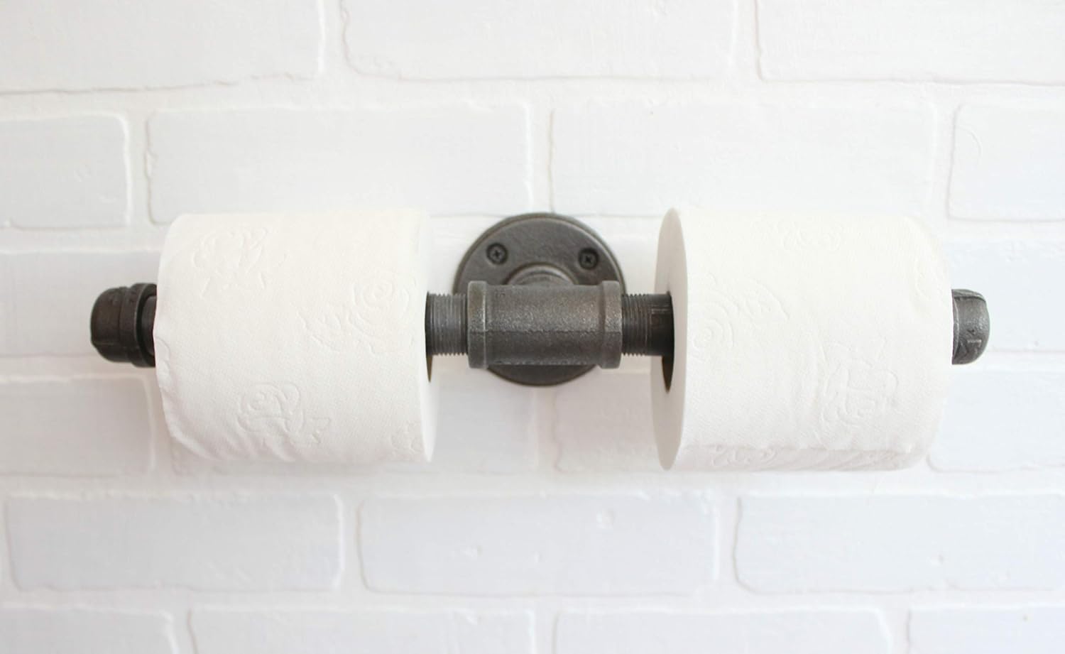 Double Toilet Paper Roll Holder, Industrial Pipe Toilet Roll Holder Industrial Farmhouse Bathroom Decor, Bathroom Fixture, Holds 2 Rolls at Once
