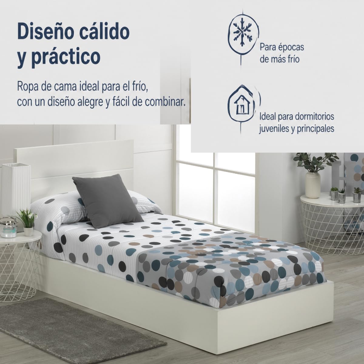 Lanovenanube Edredón Ajustable Vilma Gris Cama 120, 100% Microfibra 250g | Tacto melocotón, ajuste al colchón y uso para épocas de frío. Largo 190/200 cm. Fabricado en España. No incluye cojines