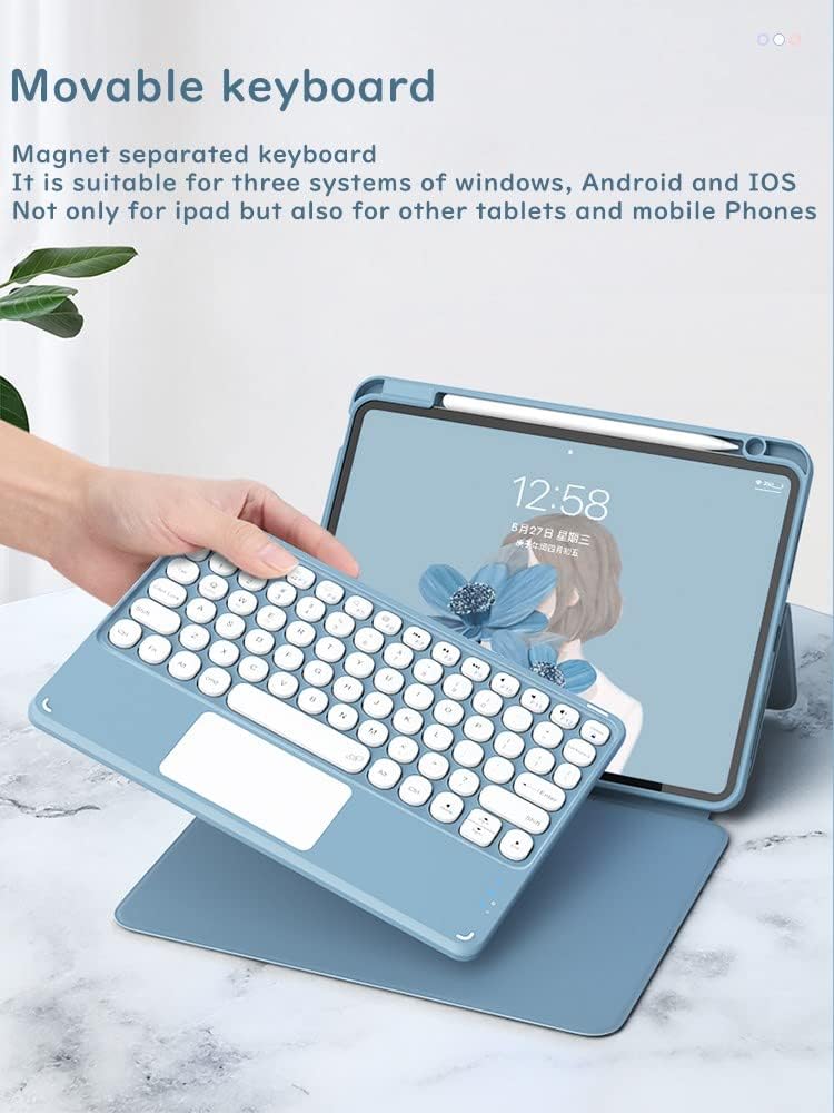 HENGHUI Magnetic Keyboard Case for iPad 11th Gen 11" (A16,2025)/ iPad 10th Generation 2022 10.9" Touchpad Color Keyboard Round Key Clear Case Support Portrait Mode (MistyBlue)