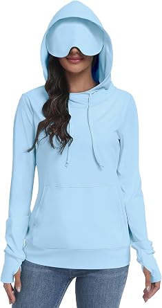 SeSe Code Womens UPF 50+ Sun Protection Hoodie with Eye Mask Travel Airplane Sleep Pullover with Thumb Holes & Pocket