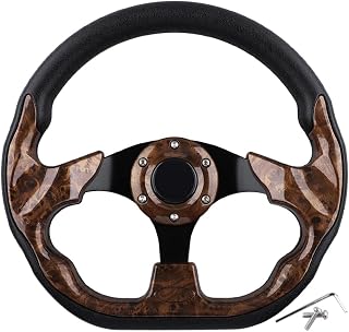 Golf Cart Steering Wheel Universal Design Fit EZGO TXT&RXV,Club Car DS&Precedent,Yamaha Golf Carts,Premium Ergonomic Design/Non-Slip (Wood Grain)